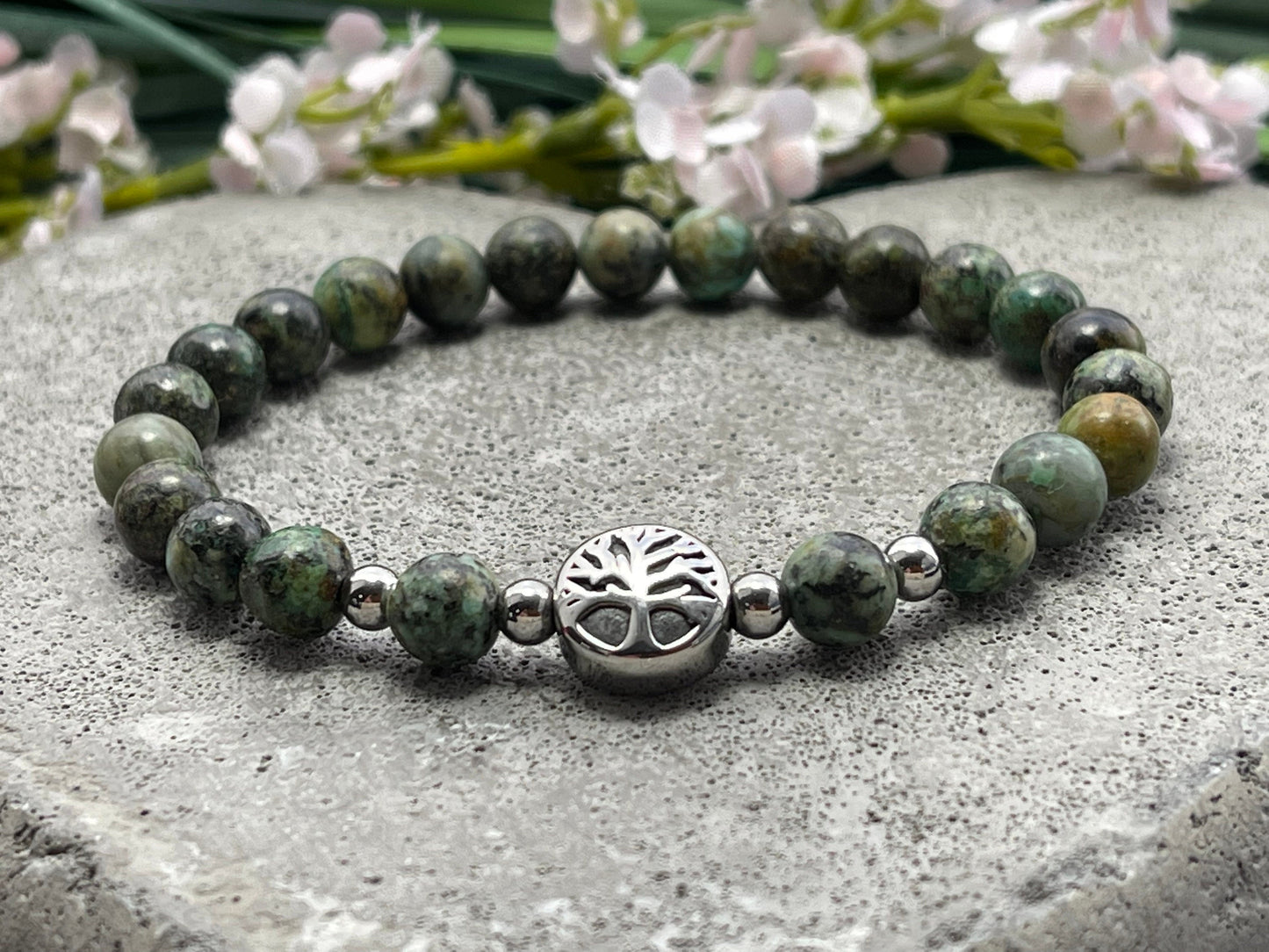 Armband Afrikanischer Türkis Lebensbaum Edelstahl Silber oder Gold - Perlenarmband für Selbstsicherheit Erfolg - Spiritueller Schmuck