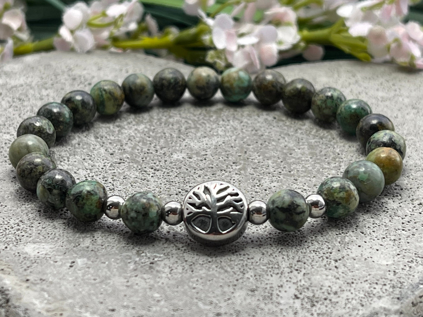 Armband Afrikanischer Türkis Lebensbaum Edelstahl Silber oder Gold - Perlenarmband für Selbstsicherheit Erfolg - Spiritueller Schmuck