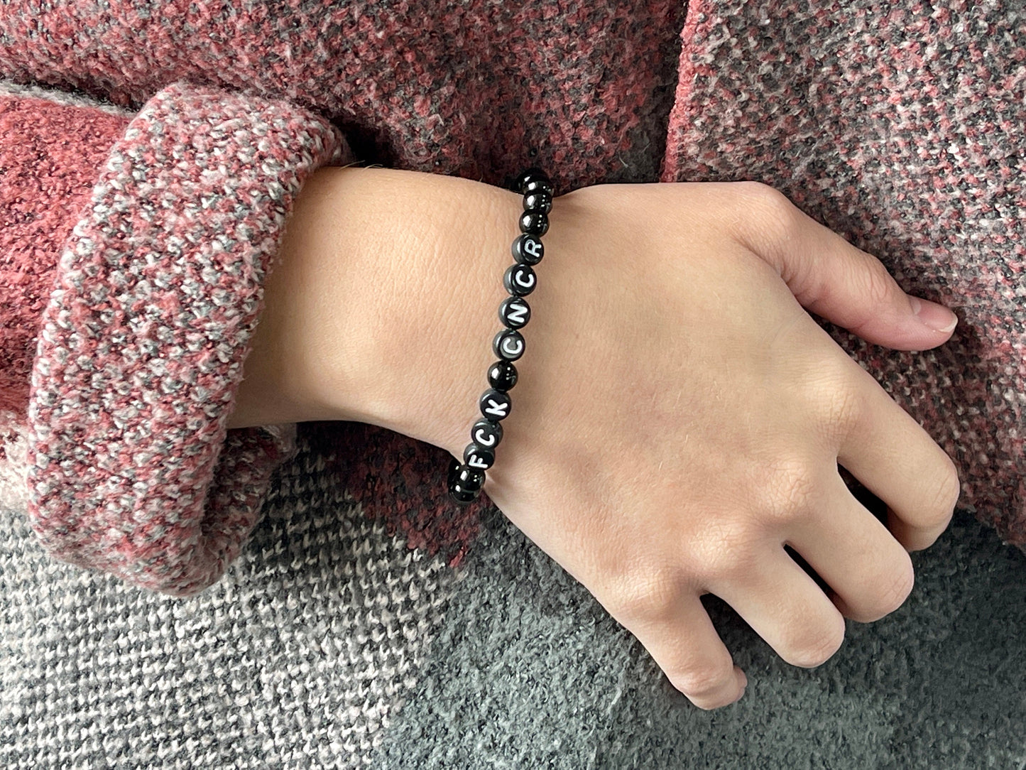Armband Fuck Cancer Rosenquarz echte Naturperlen Krebsschleife - Geschenk Aufmunterung Genesung Talisman  - Glücksbringer Krebs Diagnose