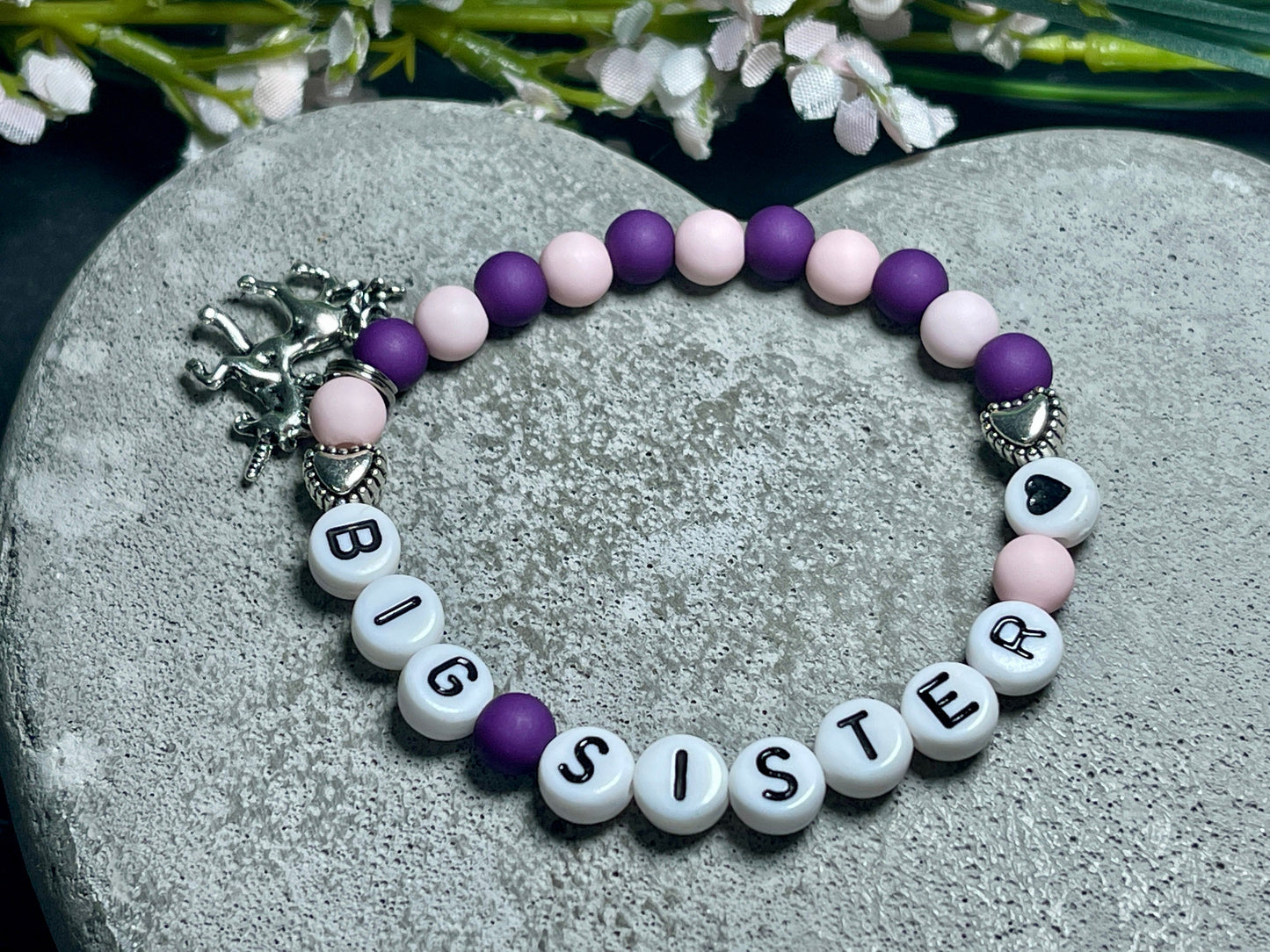 Armband Grosse Schwester Zartrosa & Purple Acryl - Geschenk Schwester kleiner Bruder big Sister Schwesterherz Kinderarmband