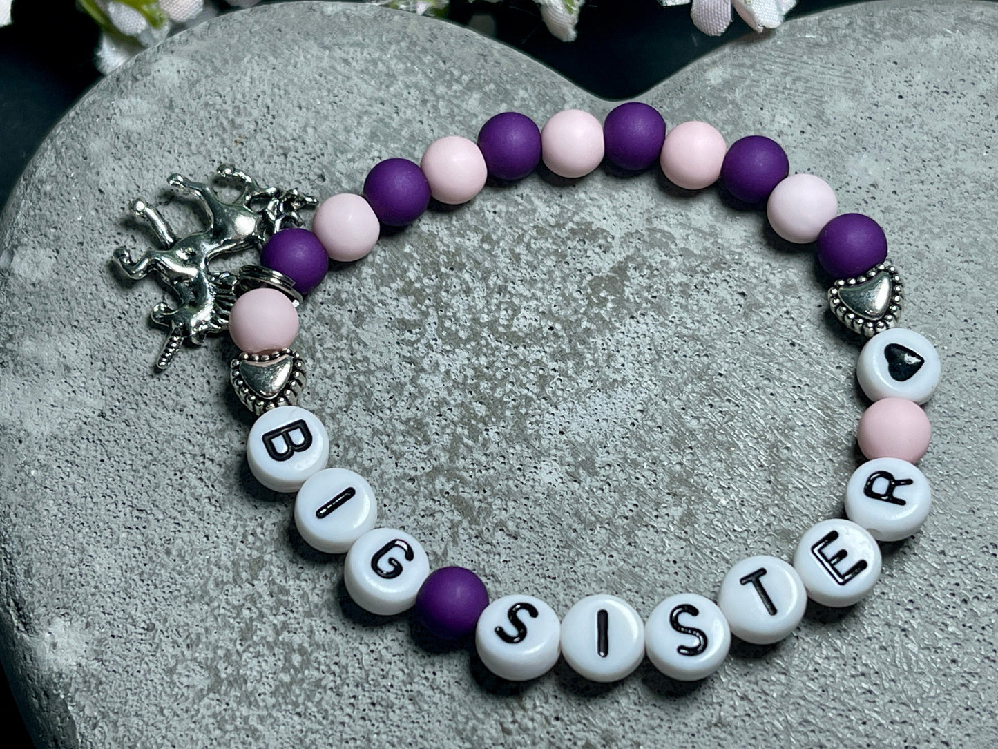 Armband Grosse Schwester Zartrosa & Purple Acryl - Geschenk Schwester kleiner Bruder big Sister Schwesterherz Kinderarmband
