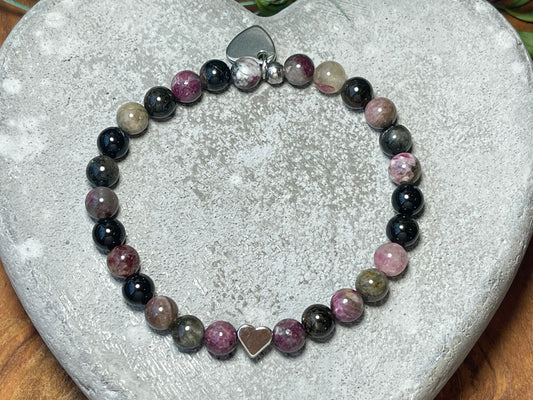 Armband Turmalin Wassermelone echt Herz platiniert - spirituelles Armband - Geschenk Schutzstein Kraft Stärke Glück Liebe - anpassbar