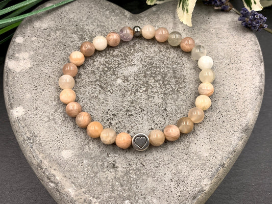 Armband Sonnenstein echter Naturstein mit Herz DQ - Silber Gold Roségold Gunmetal - spirituelles Armband - Geschenk Liebe Glück Freundin
