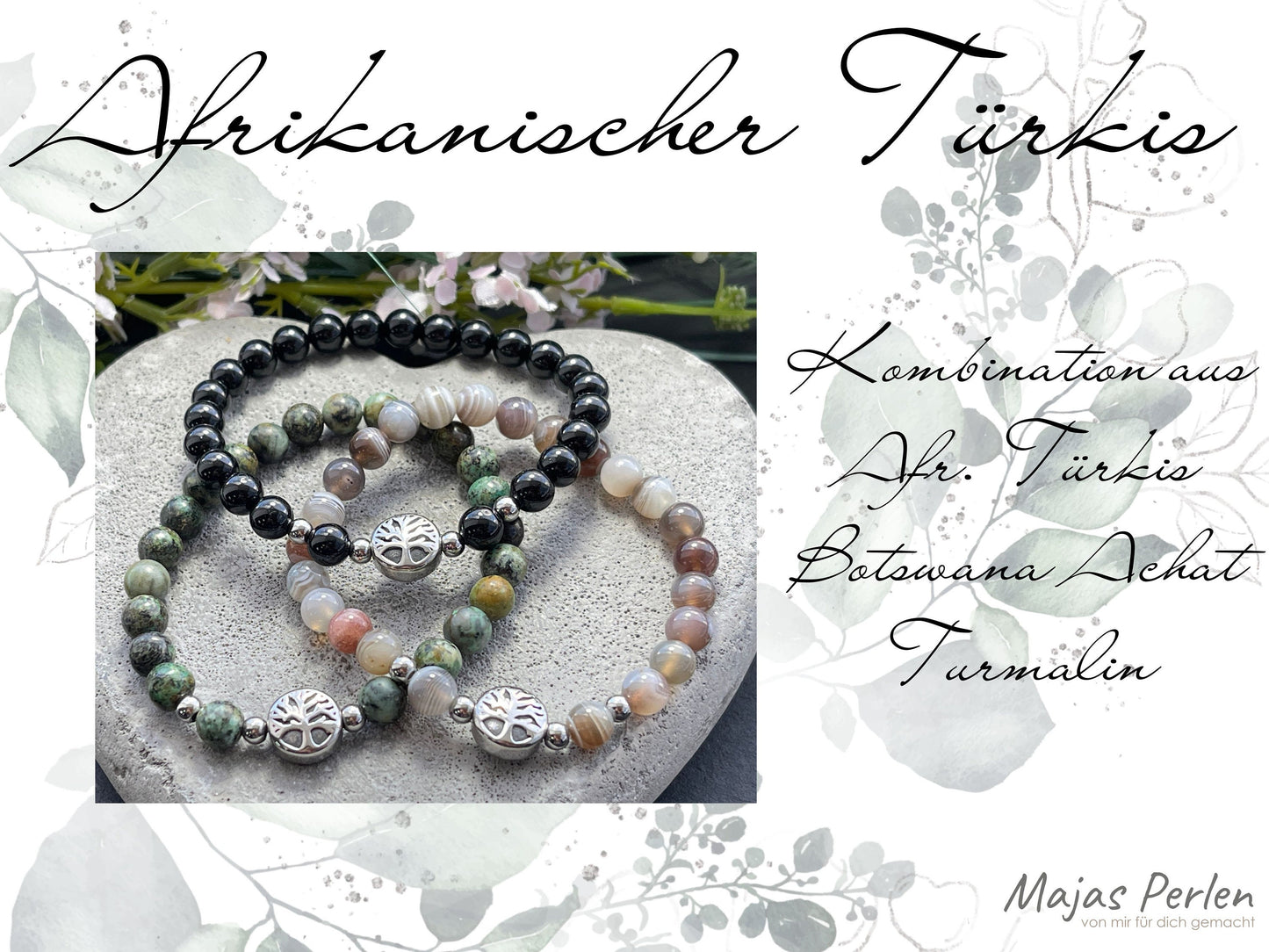 Armband Afrikanischer Türkis Lebensbaum Edelstahl Silber oder Gold - Perlenarmband für Selbstsicherheit Erfolg - Spiritueller Schmuck