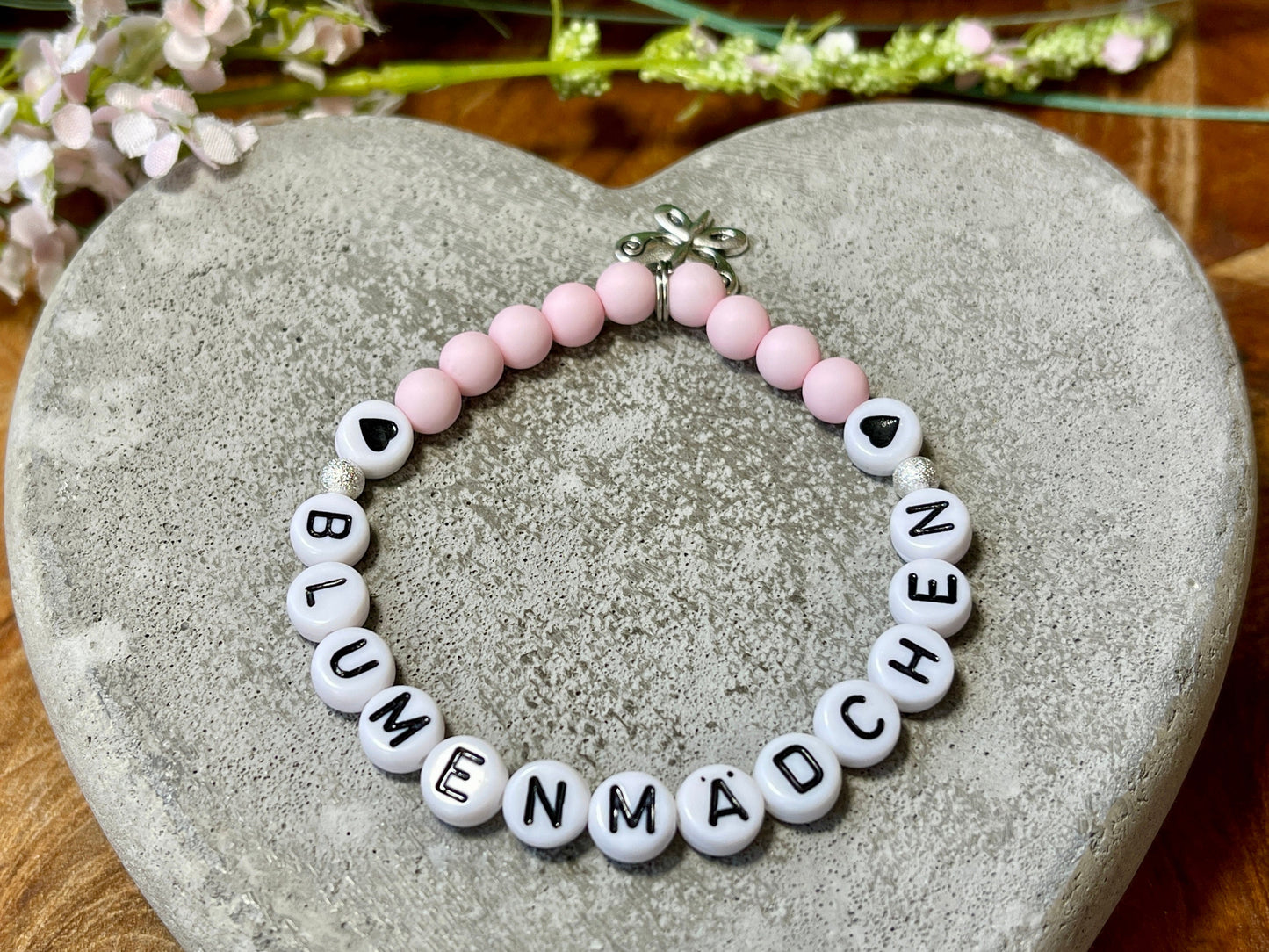 Armband Blumenkind Rosa - Perlen Acryl 6 mm - Geschenk Blumenmädchen Blumenjunge - Kinder und Hochzeit- Wunschfarbe - personalisierbar