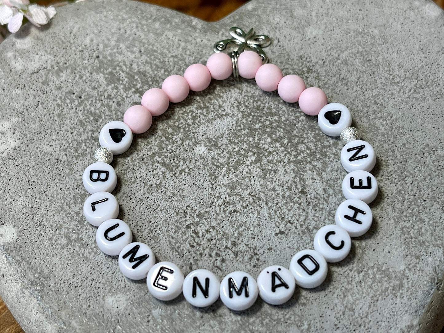 Armband Blumenkind Rosa - Perlen Acryl 6 mm - Geschenk Blumenmädchen Blumenjunge - Kinder und Hochzeit- Wunschfarbe - personalisierbar