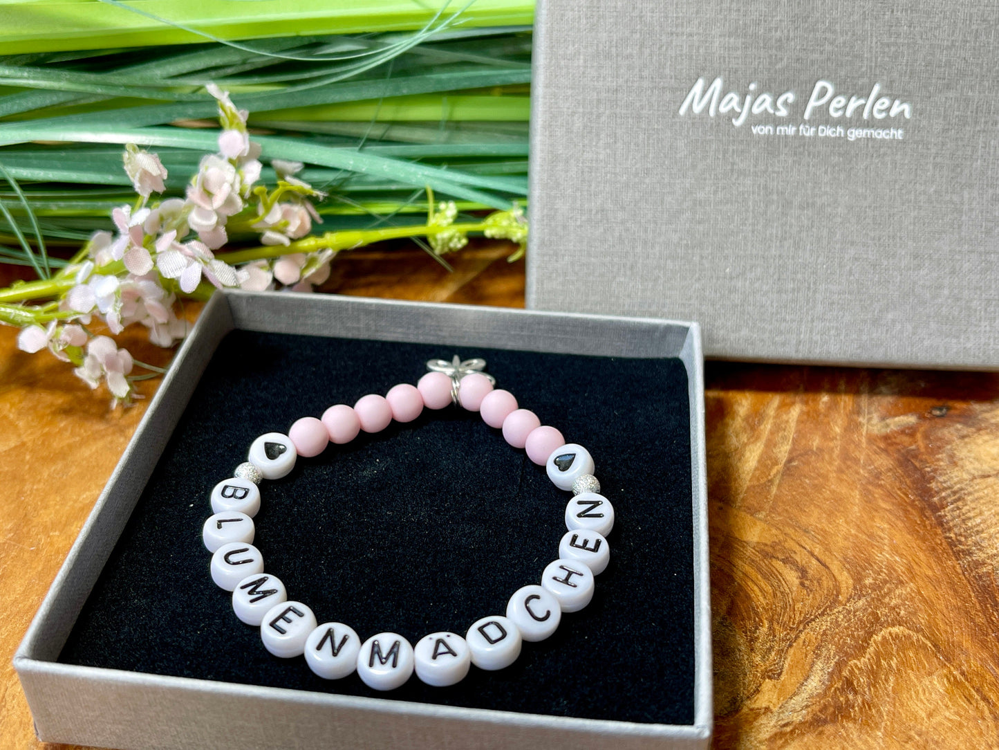Armband Blumenkind Rosa - Perlen Acryl 6 mm - Geschenk Blumenmädchen Blumenjunge - Kinder und Hochzeit- Wunschfarbe - personalisierbar