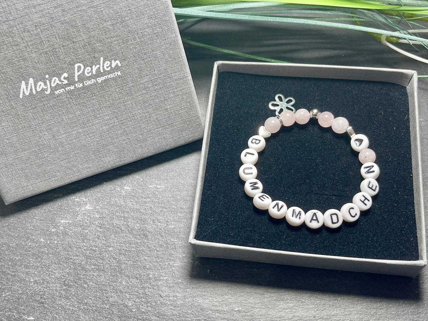 Armband Blumenmädchen Rosenquarz 6 mm - Geschenk Blumenmädchen Blumenjunge Erinnerungsarmband - Kinder und Hochzeit- Edelstein nach Wunsch