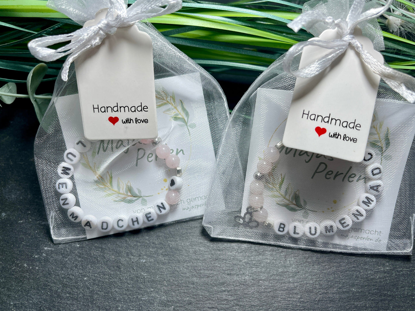 Armband Blumenmädchen Rosenquarz 6 mm - Geschenk Blumenmädchen Blumenjunge Erinnerungsarmband - Kinder und Hochzeit- Edelstein nach Wunsch