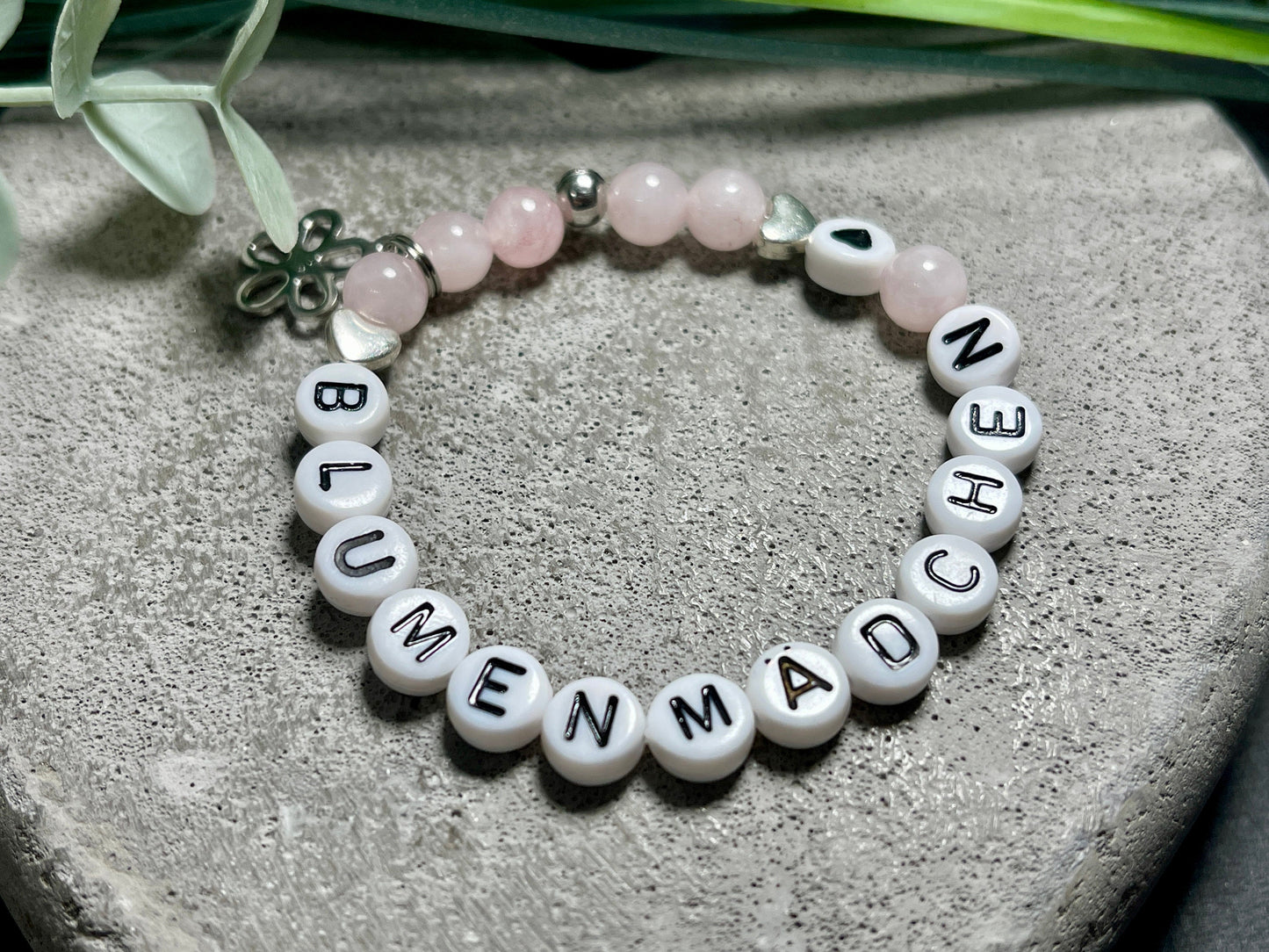 Armband Blumenmädchen Rosenquarz 6 mm - Geschenk Blumenmädchen Blumenjunge Erinnerungsarmband - Kinder und Hochzeit- Edelstein nach Wunsch