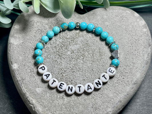 Armband Türkis Patentante Herz Messsing Platininiert Geschenk Patenschaft, Willst du meine Patin sein? Wunschedelstein Taufgeschenk Andenken