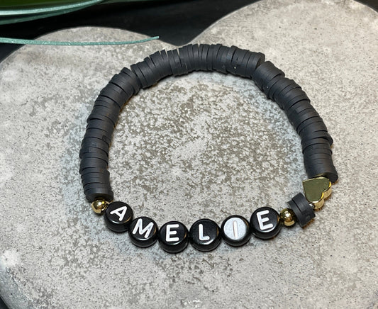 Namensarmband Katsuki Schwarz Gold- Größe 12 cm bis 20 cm- viele Farben- Geschenk für Mädchen Junge Kind Kinderarmband Freundschaft Keishi