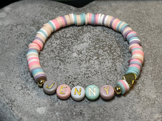 Namensarmband Katsuki Pastellmix gold- Größe 12 cm bis 20 cm- viele Farben- Geschenk für Mädchen Junge Kind Kinderarmband Freundschaft