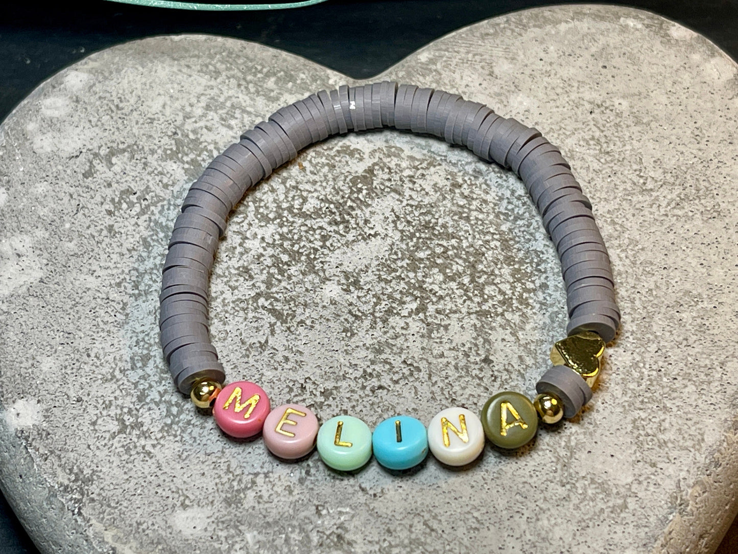 Namensarmband Katsuki grau Gold - Größe 12 cm bis 20 cm- viele Farben- Geschenk für Mädchen Junge Kind Kinderarmband Freundschaft Liebe