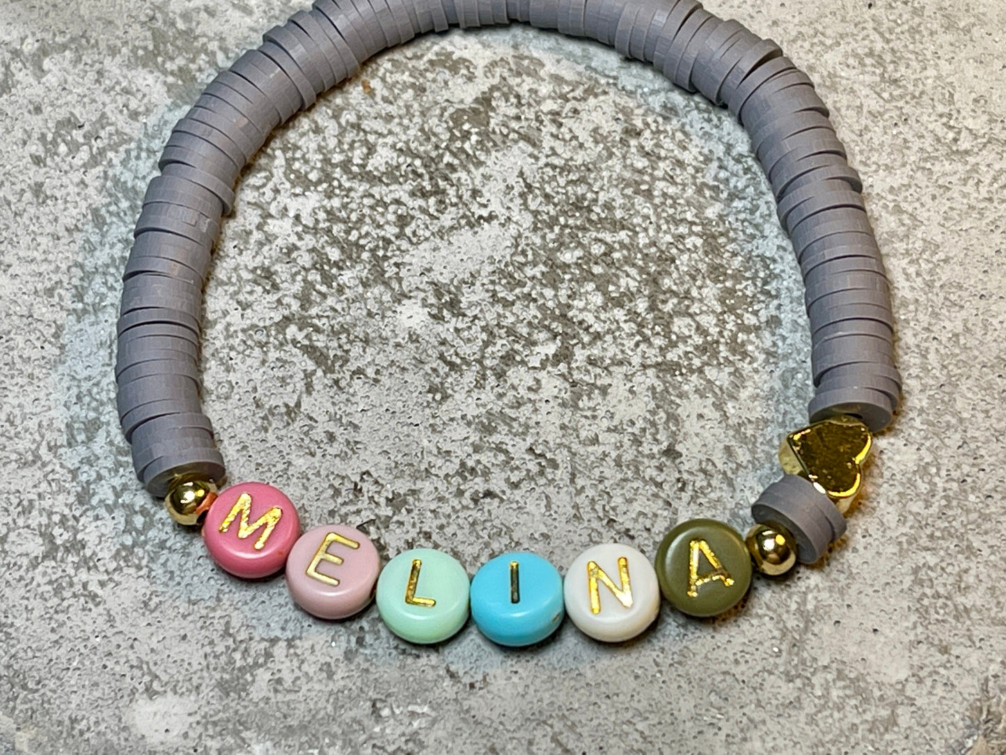 Namensarmband Katsuki grau Gold - Größe 12 cm bis 20 cm- viele Farben- Geschenk für Mädchen Junge Kind Kinderarmband Freundschaft Liebe