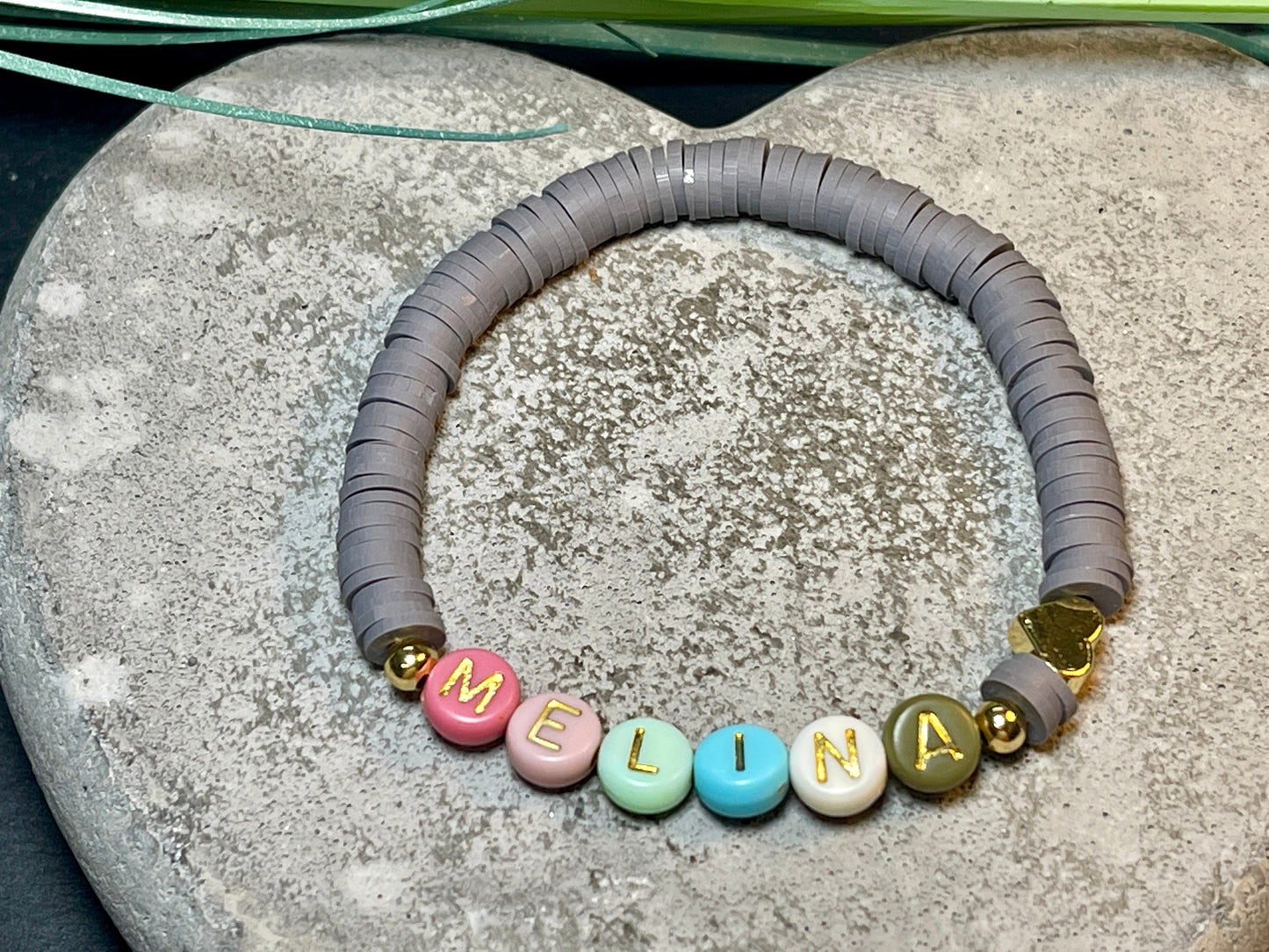 Namensarmband Katsuki grau Gold - Größe 12 cm bis 20 cm- viele Farben- Geschenk für Mädchen Junge Kind Kinderarmband Freundschaft Liebe