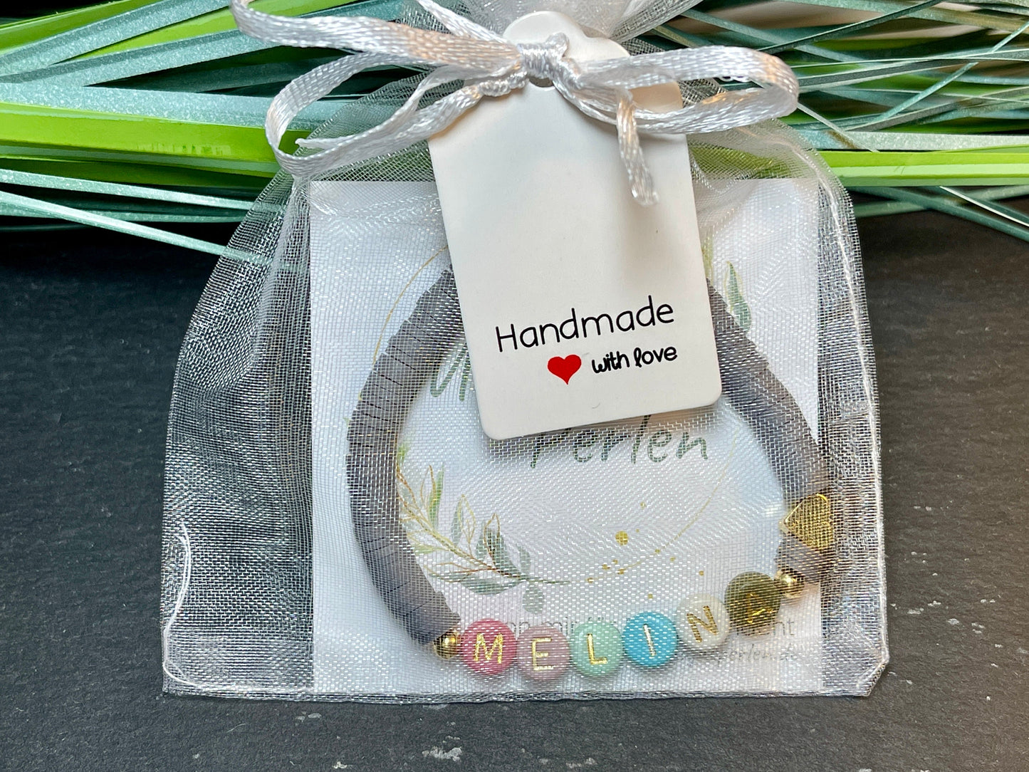 Namensarmband Katsuki grau Gold - Größe 12 cm bis 20 cm- viele Farben- Geschenk für Mädchen Junge Kind Kinderarmband Freundschaft Liebe