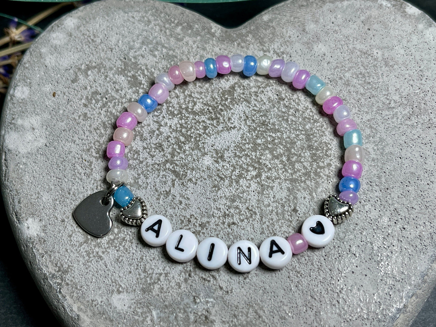 Namensarmband Rocailles Name Alina - Geschenk Mädchen Kinder Freundschaft Namensarmband - Farben wählbar - Mädchenarmband Kinderarmband