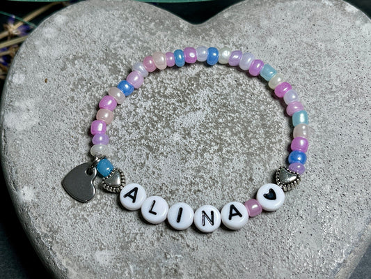 Namensarmband Rocailles Name Alina - Geschenk Mädchen Kinder Freundschaft Namensarmband - Farben wählbar - Mädchenarmband Kinderarmband