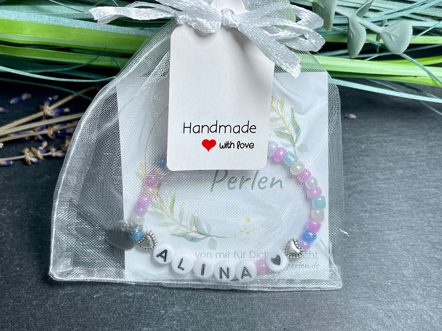 Namensarmband Rocailles Name Alina - Geschenk Mädchen Kinder Freundschaft Namensarmband - Farben wählbar - Mädchenarmband Kinderarmband