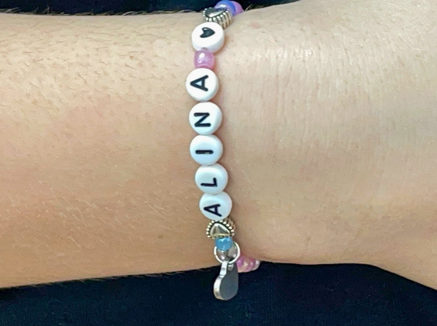 Namensarmband Rocailles Name Alina - Geschenk Mädchen Kinder Freundschaft Namensarmband - Farben wählbar - Mädchenarmband Kinderarmband