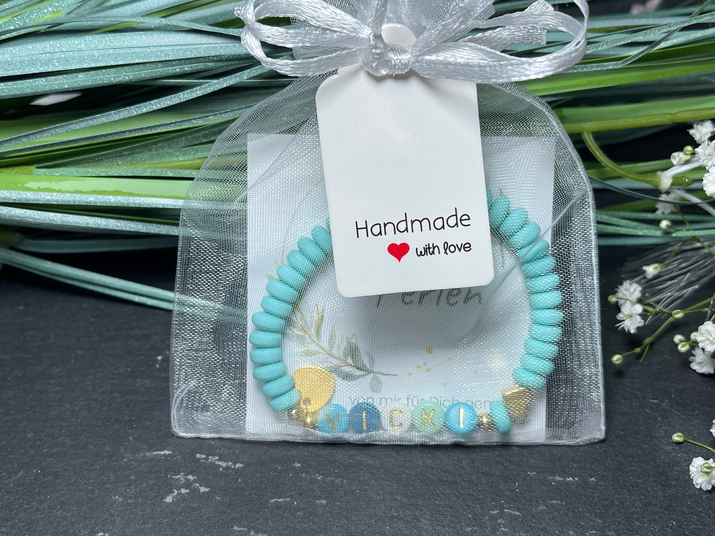 Namensarmband Katsuki Türkis Candy Gold- Größe 12 cm bis 20 cm- viele Farben- Geschenk für Mädchen Junge Kind Kinderarmband Freundschaft