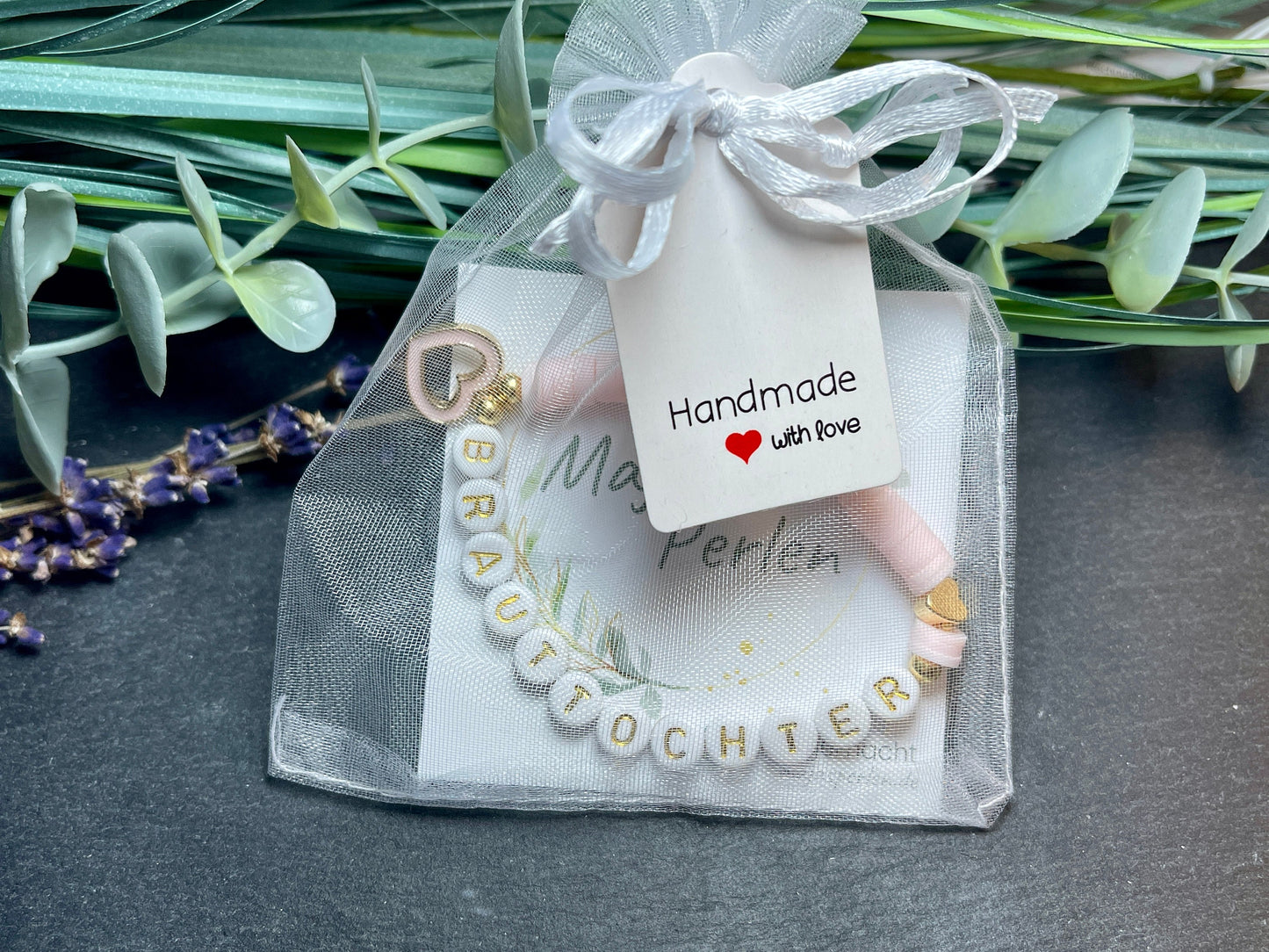 Armband Brauttochter Katsuki Rosa Gold - Größe 12 cm bis 20 cm- viele Farben- Geschenk für Ringkind Brautkind Brautkind Hochzeit und Kinder