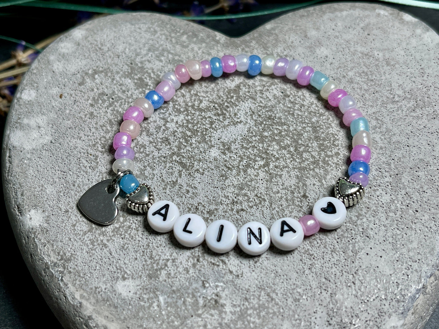 Namensarmband Rocailles Name Alina - Geschenk Mädchen Kinder Freundschaft Namensarmband - Farben wählbar - Mädchenarmband Kinderarmband