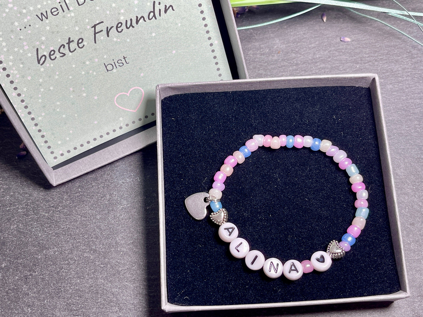 Namensarmband Rocailles Name Alina - Geschenk Mädchen Kinder Freundschaft Namensarmband - Farben wählbar - Mädchenarmband Kinderarmband