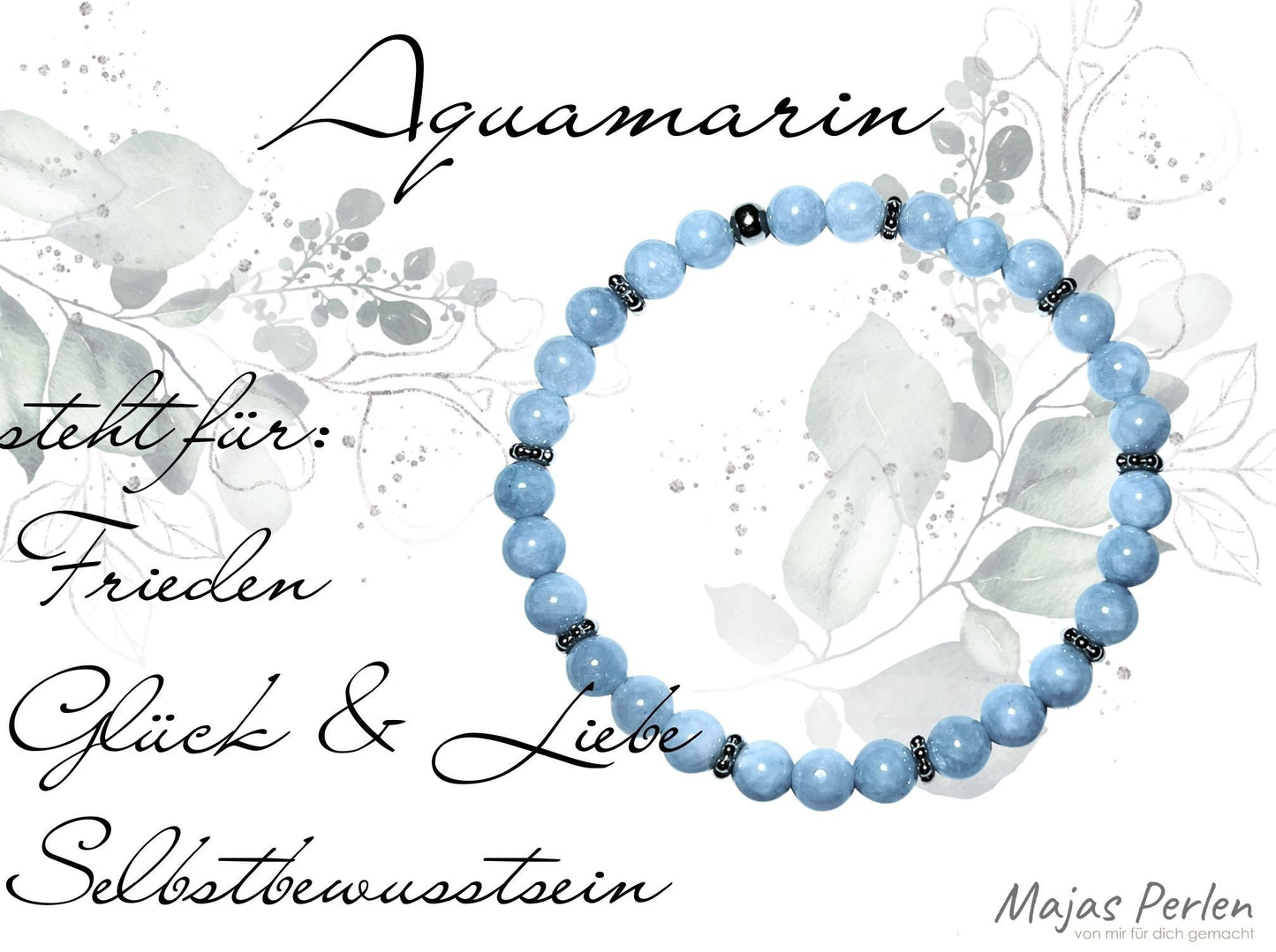 Armband Aquamarin mit Daisyperlen hochwertig Platiniert - esoterisches Armband Halschakra - Perlenarmband echte Edelsteine personalisierbar