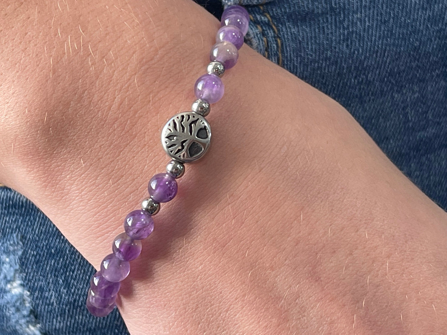Armband Amethyst Lebensbaum Edelstahl Silber oder Gold - Perlenarmband für Liebe Inspiration Energie - Spiritueller Schmuck