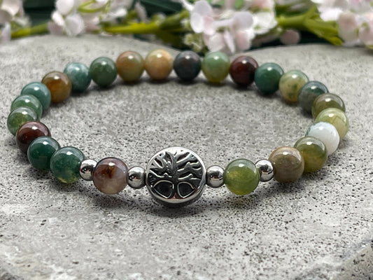 Armband Indischer Achat Lebensbaum Edelstahl Silber oder Gold - Perlenarmband für Selbstvertrauen Selbstakzeptanz - Spiritueller Schmuck