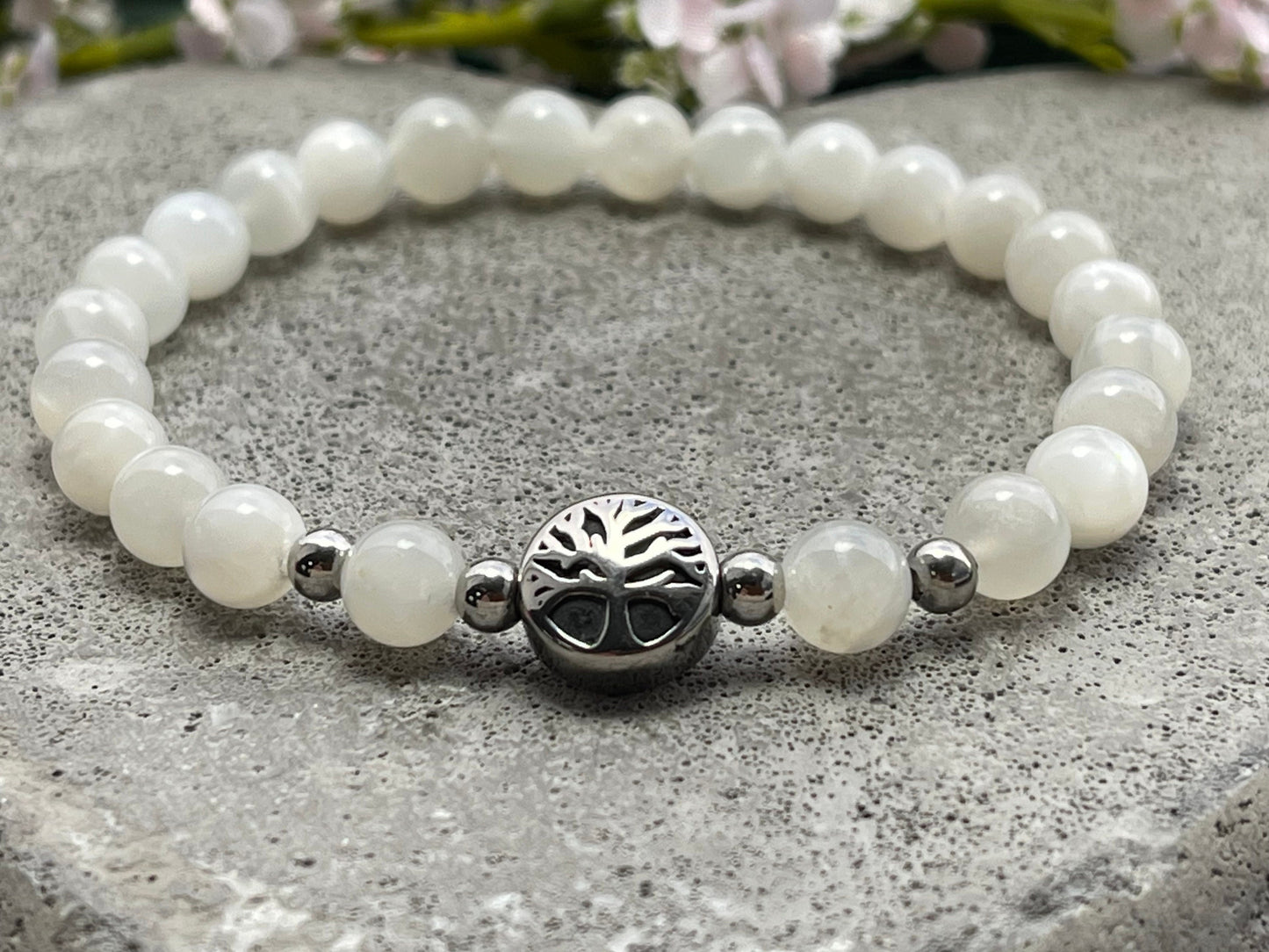 Armband Mondstein Lebensbaum Edelstahl Silber oder Gold - Perlenarmband für Sensibilität Fruchtbarkeit Weiblichkeit - Spiritueller Schmuck