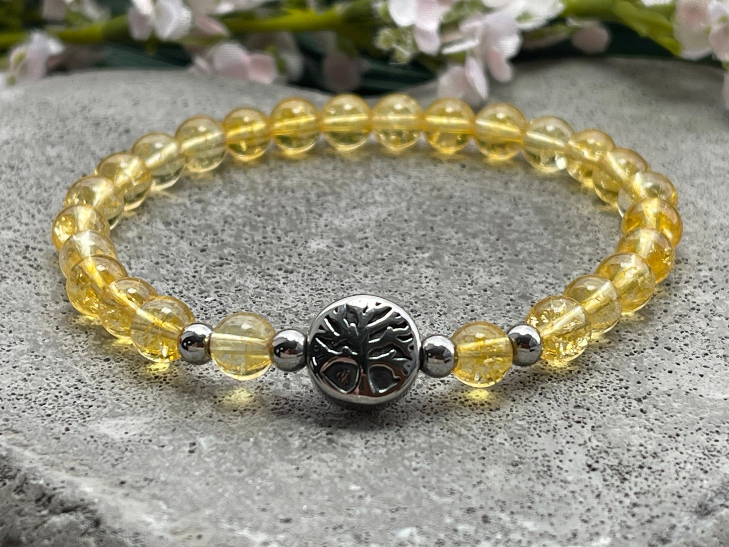 Armband Citrin Lebensbaum Edelstahl Silber oder Gold - Perlenarmband für Vitalität Lebensmut Selbstbewusstsein - Spiritueller Schmuck