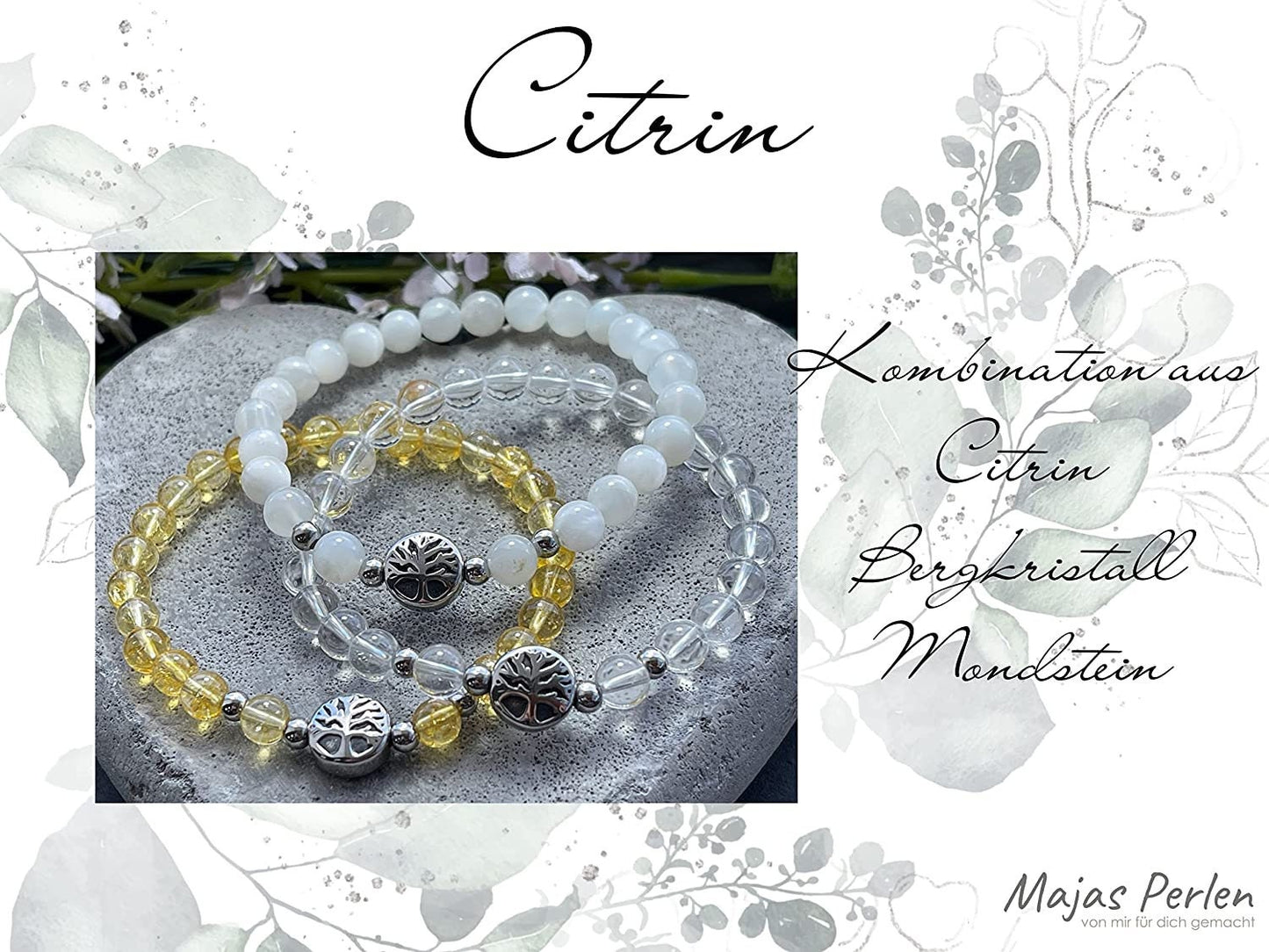 Armband Citrin Lebensbaum Edelstahl Silber oder Gold - Perlenarmband für Vitalität Lebensmut Selbstbewusstsein - Spiritueller Schmuck