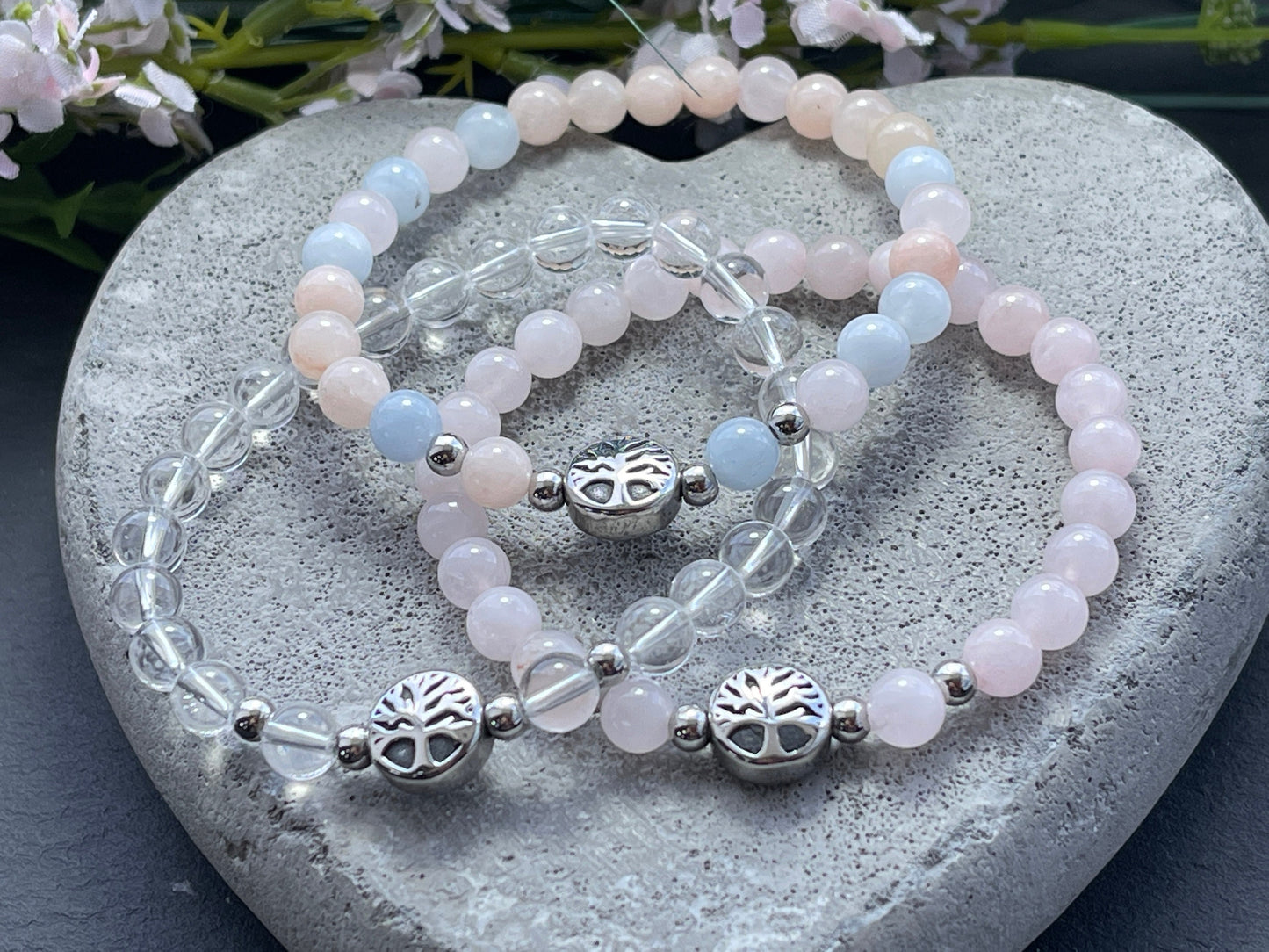 Armband Bergkristall Lebensbaum Edelstahl Silber oder Gold - Perlenarmband für Reinheit Bewustsein Klarheit - Spiritueller Schmuck unisex