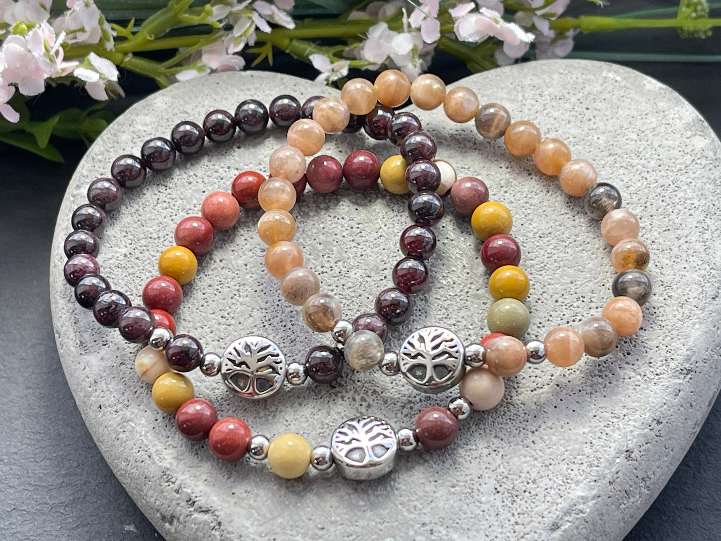 Armband Mookait Lebensbaum Edelstahl Silber oder Gold - Perlenarmband für Ruhe Harmonie Ausgeglichenheit - Spiritueller Schmuck unisex