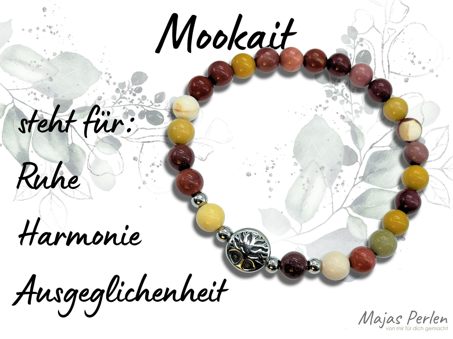 Armband Mookait Lebensbaum Edelstahl Silber oder Gold - Perlenarmband für Ruhe Harmonie Ausgeglichenheit - Spiritueller Schmuck unisex