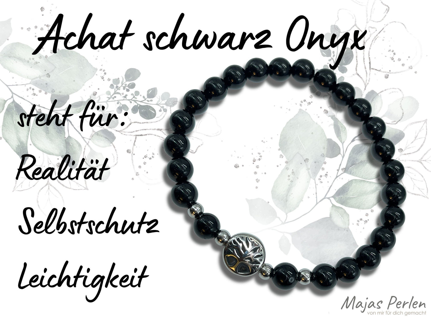 Armband schwarzer Achat Onyx Lebensbaum Edelstahl Silber oder Gold- Perlenarmband für Selbstschutz Realität - Spiritueller Schmuck