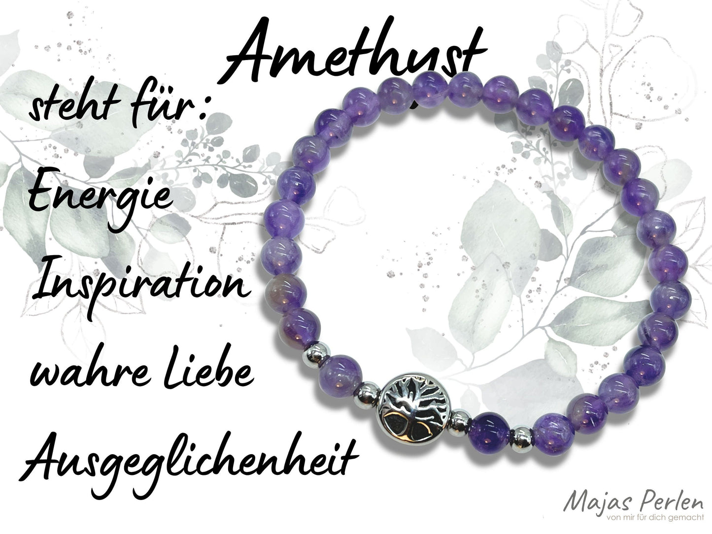 Armband Amethyst Lebensbaum Edelstahl Silber oder Gold - Perlenarmband für Liebe Inspiration Energie - Spiritueller Schmuck