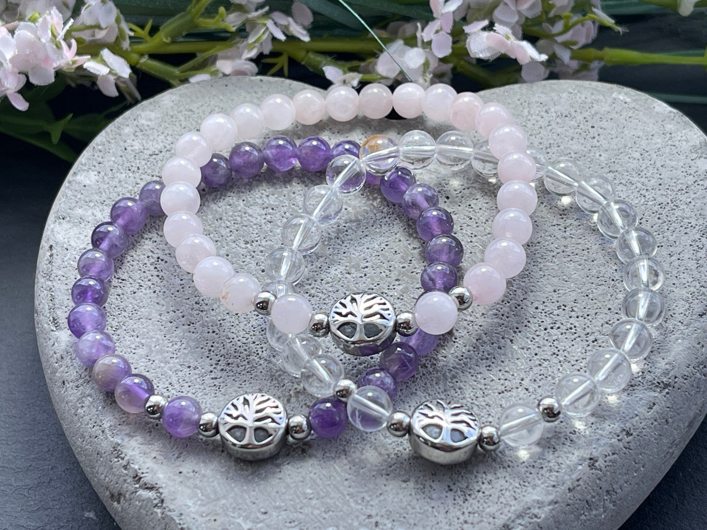 Armband Amethyst Lebensbaum Edelstahl Silber oder Gold - Perlenarmband für Liebe Inspiration Energie - Spiritueller Schmuck