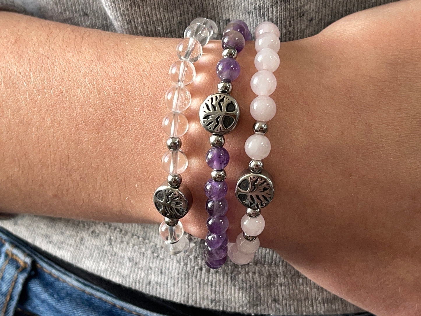 Armband Rhodonit Lebensbaum Edelstahl Silber oder Gold - Perlenarmband für Verzeihen Optimismus Begeisterung - Spiritueller Schmuck unisex