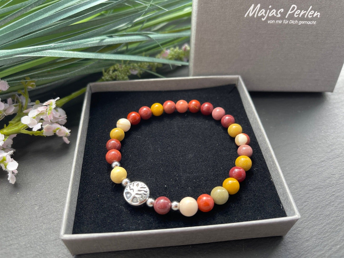 Armband Mookait Lebensbaum Edelstahl Silber oder Gold - Perlenarmband für Ruhe Harmonie Ausgeglichenheit - Spiritueller Schmuck unisex