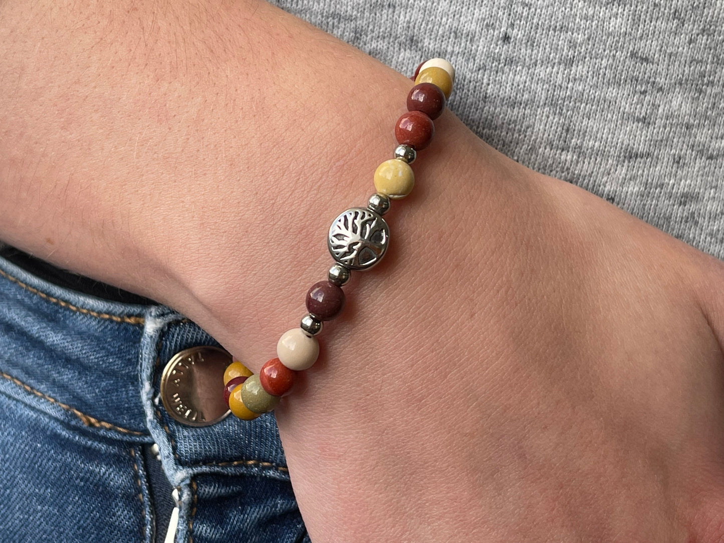 Armband Mookait Lebensbaum Edelstahl Silber oder Gold - Perlenarmband für Ruhe Harmonie Ausgeglichenheit - Spiritueller Schmuck unisex