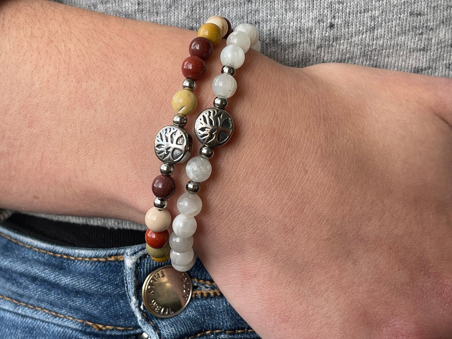 Armband Mookait Lebensbaum Edelstahl Silber oder Gold - Perlenarmband für Ruhe Harmonie Ausgeglichenheit - Spiritueller Schmuck unisex