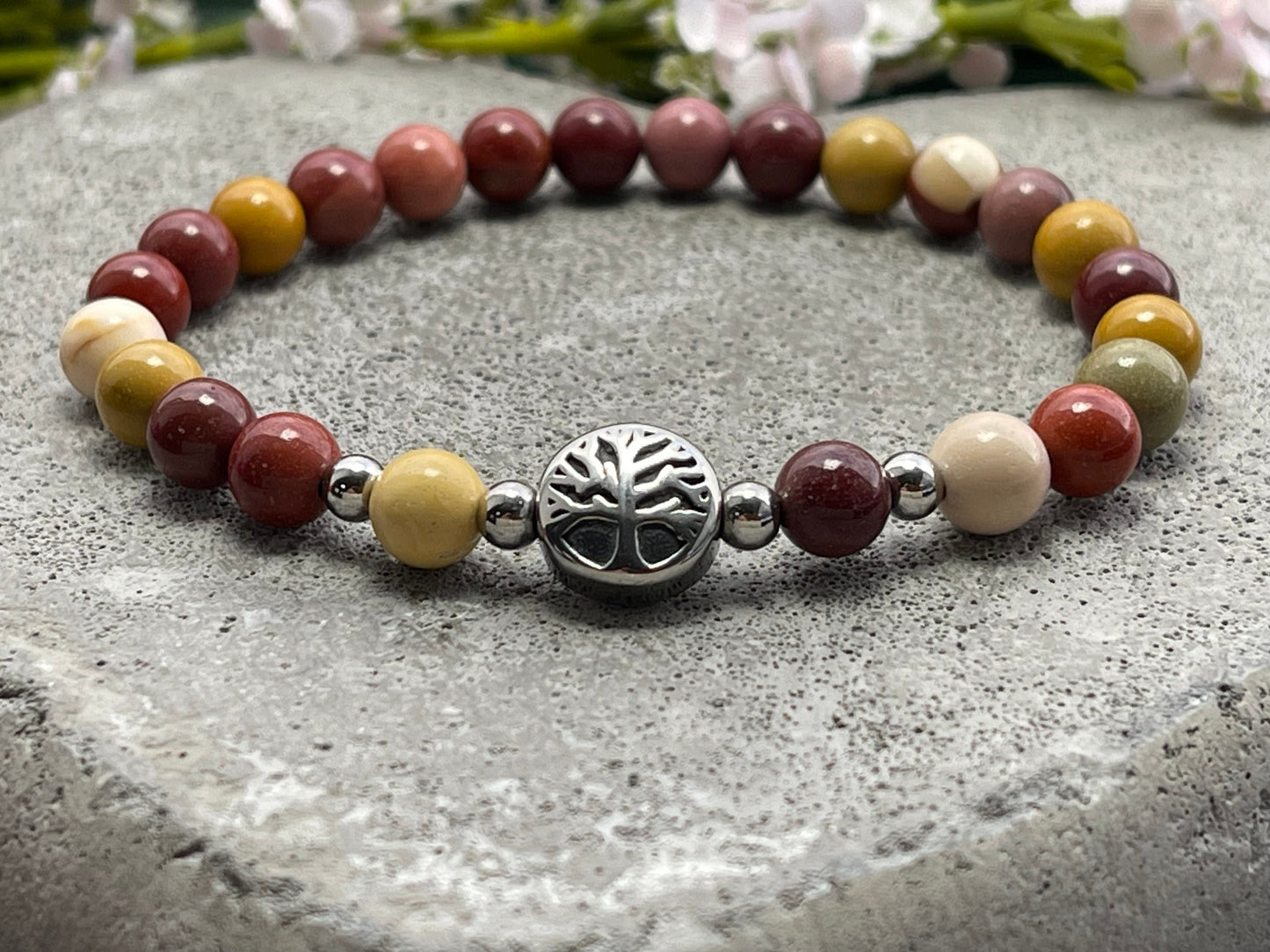 Armband Mookait Lebensbaum Edelstahl Silber oder Gold - Perlenarmband für Ruhe Harmonie Ausgeglichenheit - Spiritueller Schmuck unisex