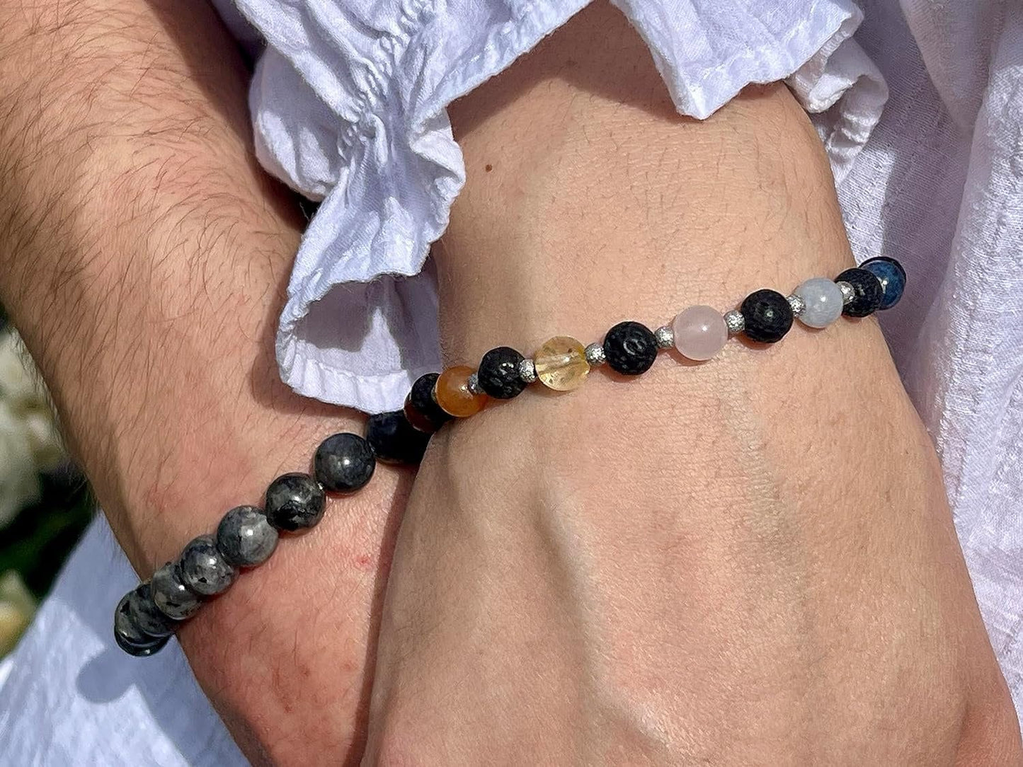 Armband Chakra Diffusor - Amethyst Dumortierit Aquamarin Rosenquarz Citrin Aventurin Jaspis Lava 6mm Edelstahl Silber - Spiritueller Schmuck