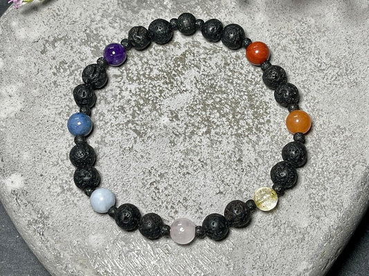 Armband Chakra Diffusor Amethyst Dumortierit Aquamarin Rosenquarz Citrin Aventurin Jaspis Lava 6mm Edelstahl Ionisiert Spiritueller Schmuck