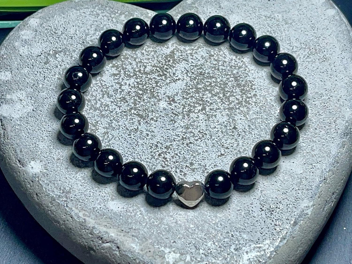 Turmalin Armband echt mit Perlen 8mm und Herzperle Edelstahl Silber Gold Roségold - Perlenarmband Schutz Kraft Stärke - Spiritueller Schmuck