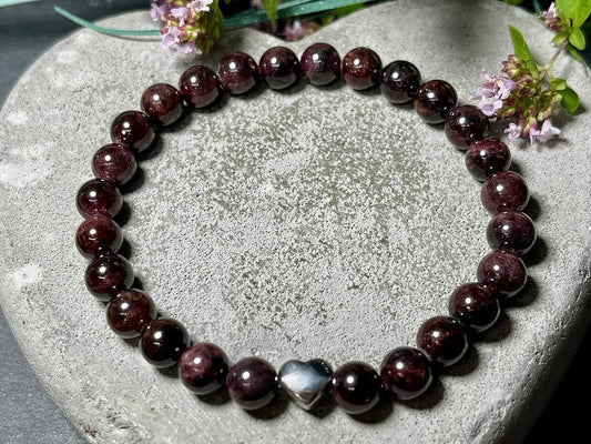 Granat Armband echt mit Perlen 8mm und Herzperle Edelstahl Silber Gold Roségold - Perlenarmband Fantasie Kreativität - Spiritueller Schmuck